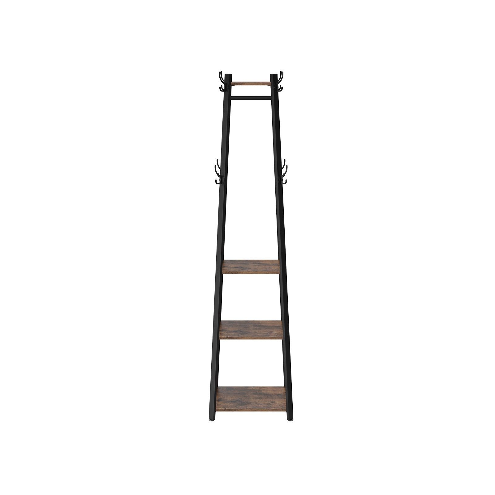 Tikapuuhylly 3 hyllyä teollinen tyyli teräsrunko musta - Image 2