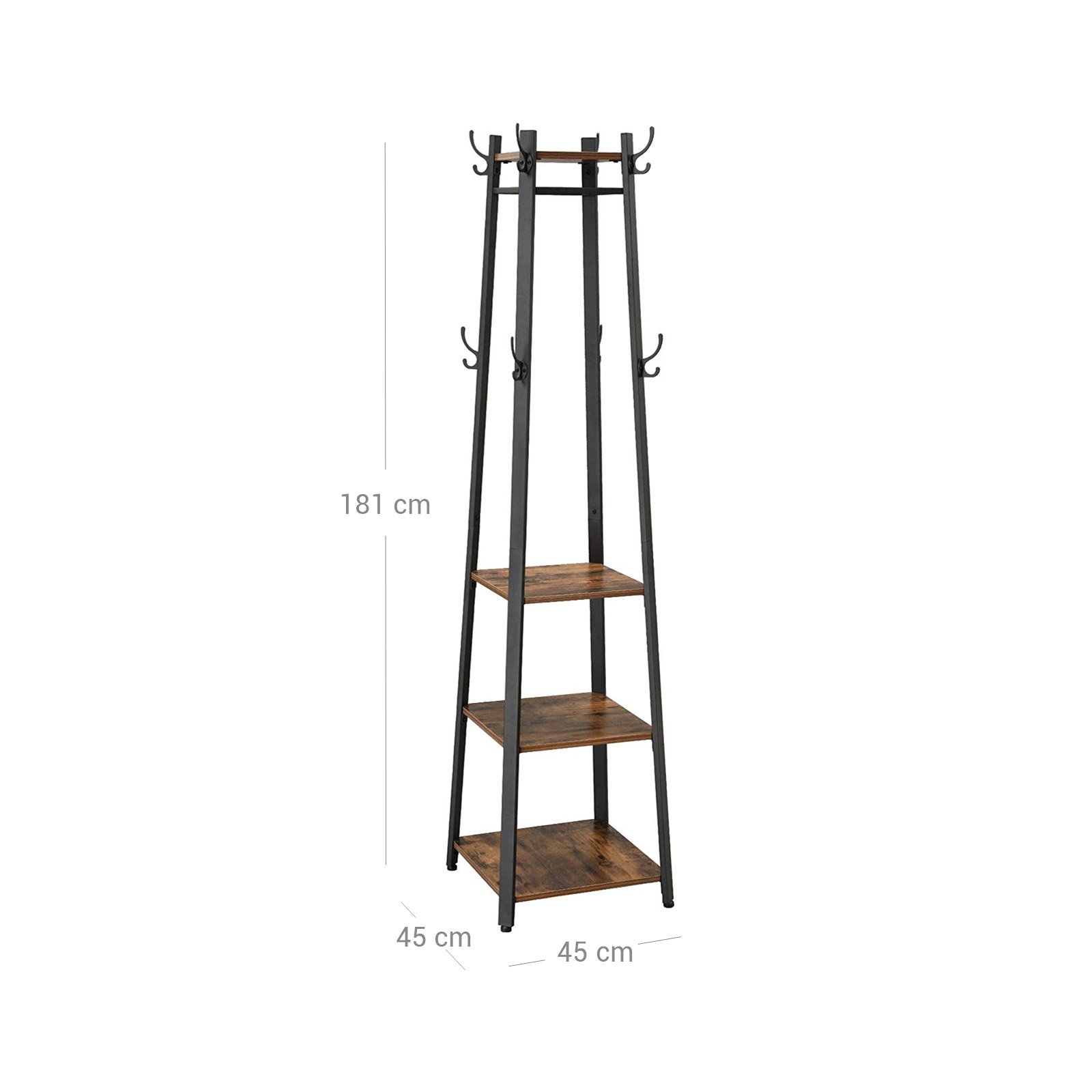 Tikapuuhylly 3 hyllyä teollinen tyyli teräsrunko musta - Image 7