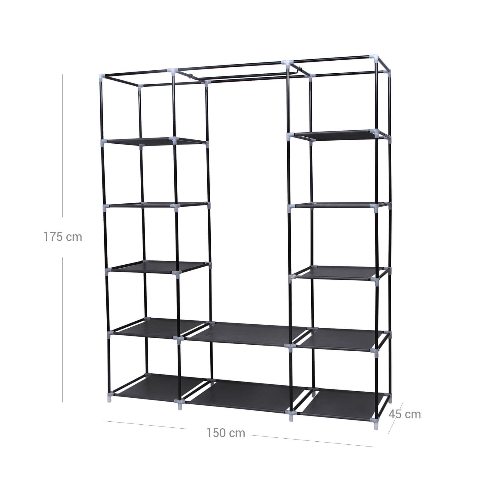 Vaatekaappi taitettava kangas musta – makuuhuone 150 x 45 x 175 cm - Image 4