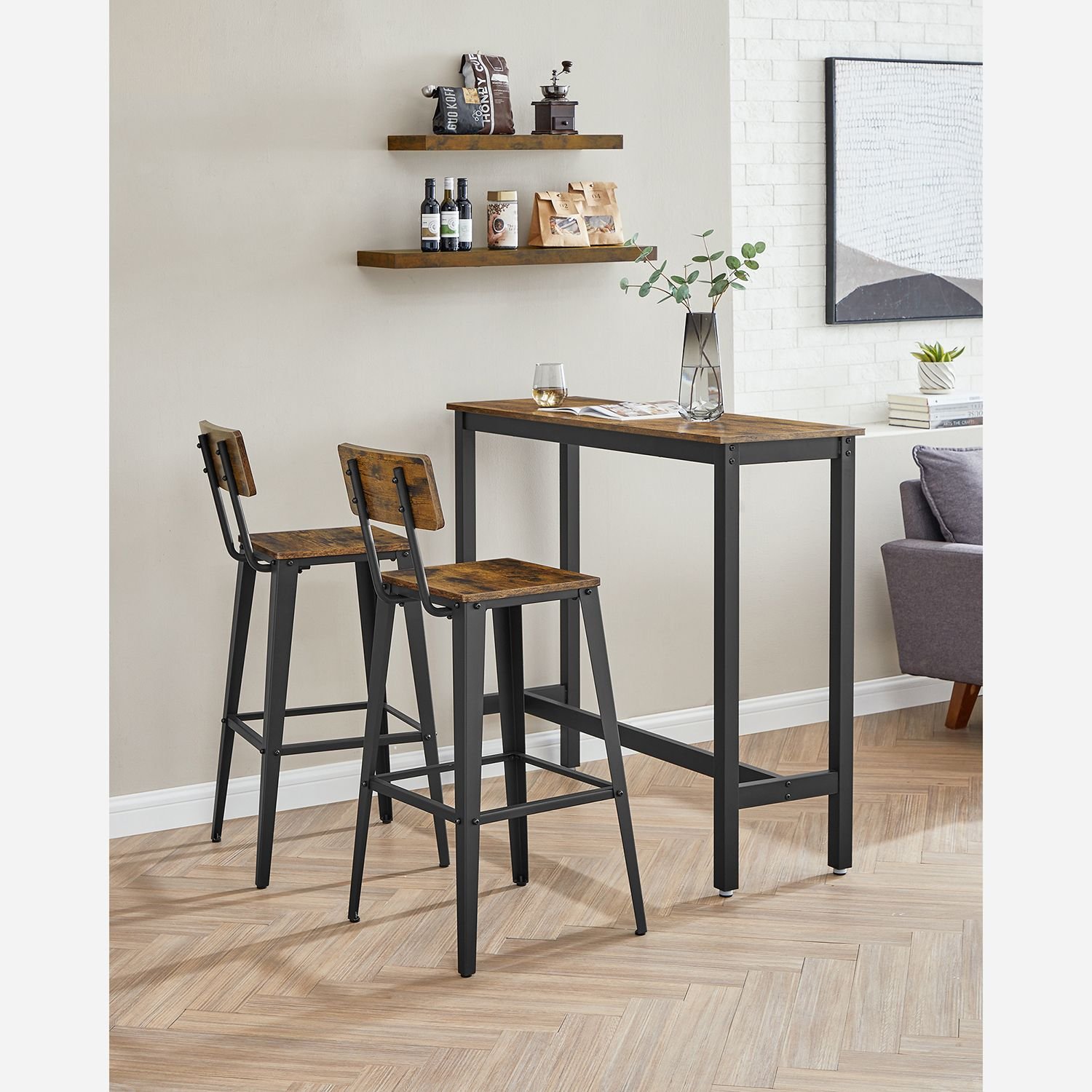 2 baarijakkaran setti, keittiön tuolit selkänojalla, teräsrunko, helppo koota - Image 3