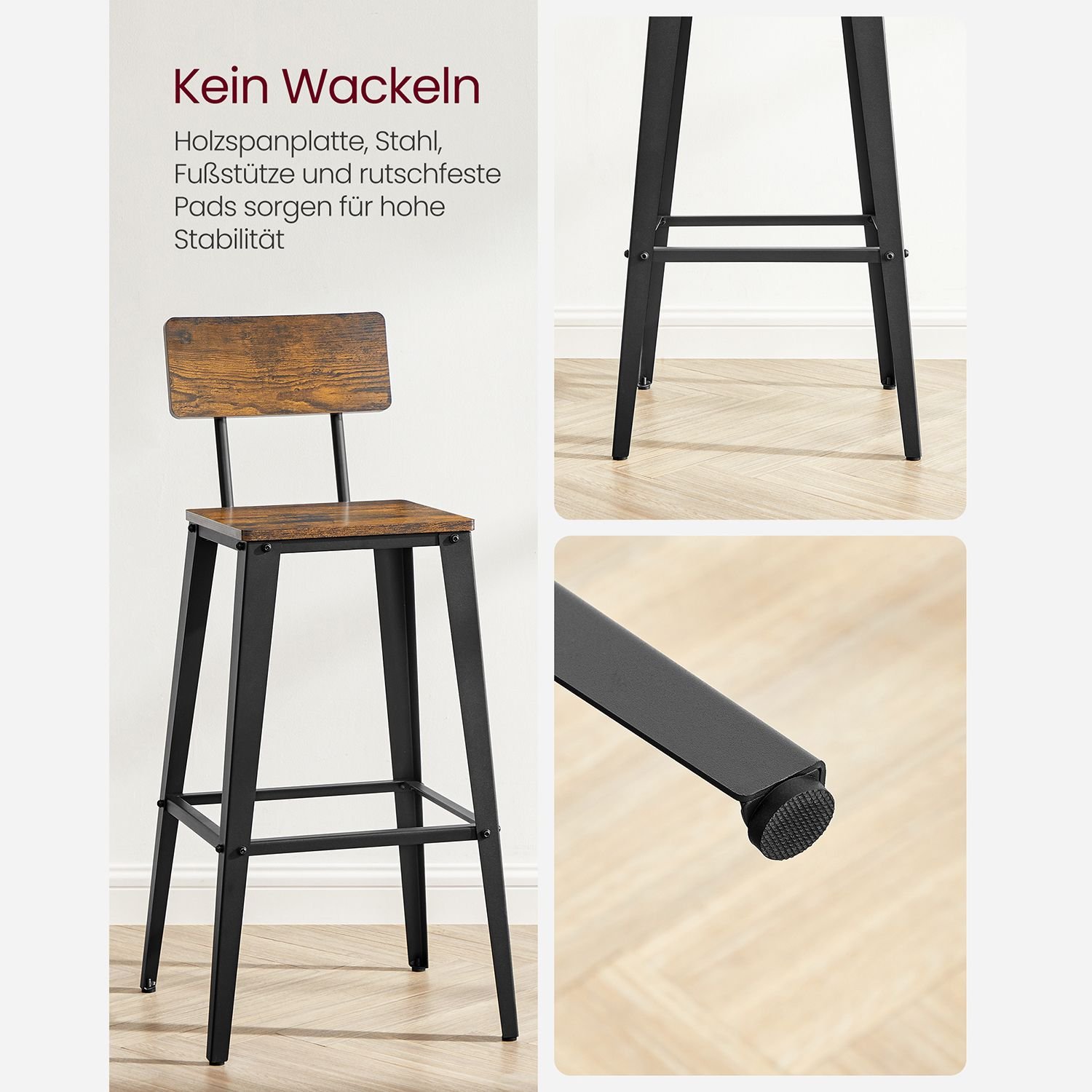 2 baarijakkaran setti, keittiön tuolit selkänojalla, teräsrunko, helppo koota - Image 4