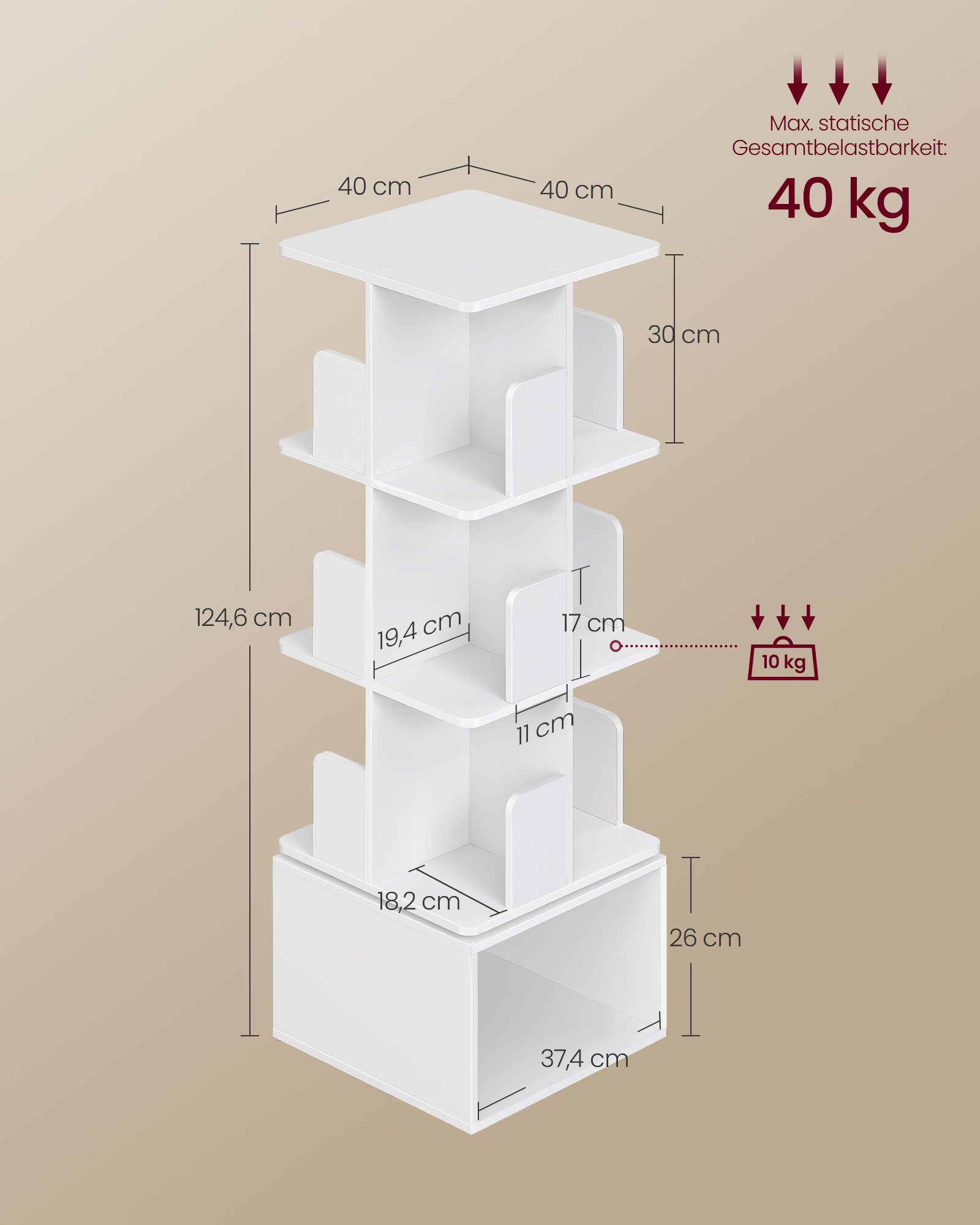 Kirjahylly avohylly valkoinen – makuuhuone / olohuone 40 x 40 x 124,6 cm - Image 5