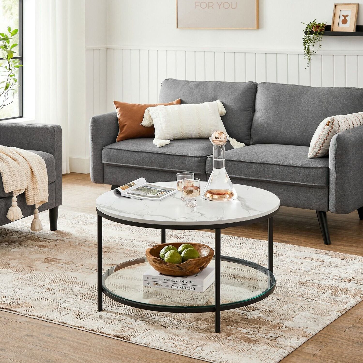 Sohvapöytä helppo koota moderni lasi valkoinen – olohuone - Image 3
