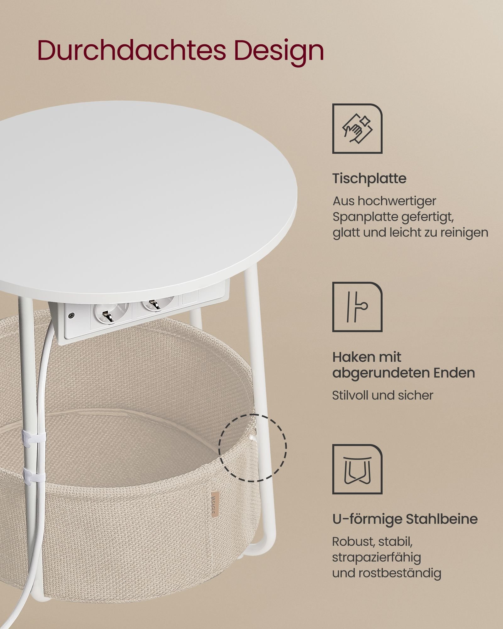 Sohvapöytä moderni kangas mattavalkoinen – makuuhuone / olohuone - Image 6