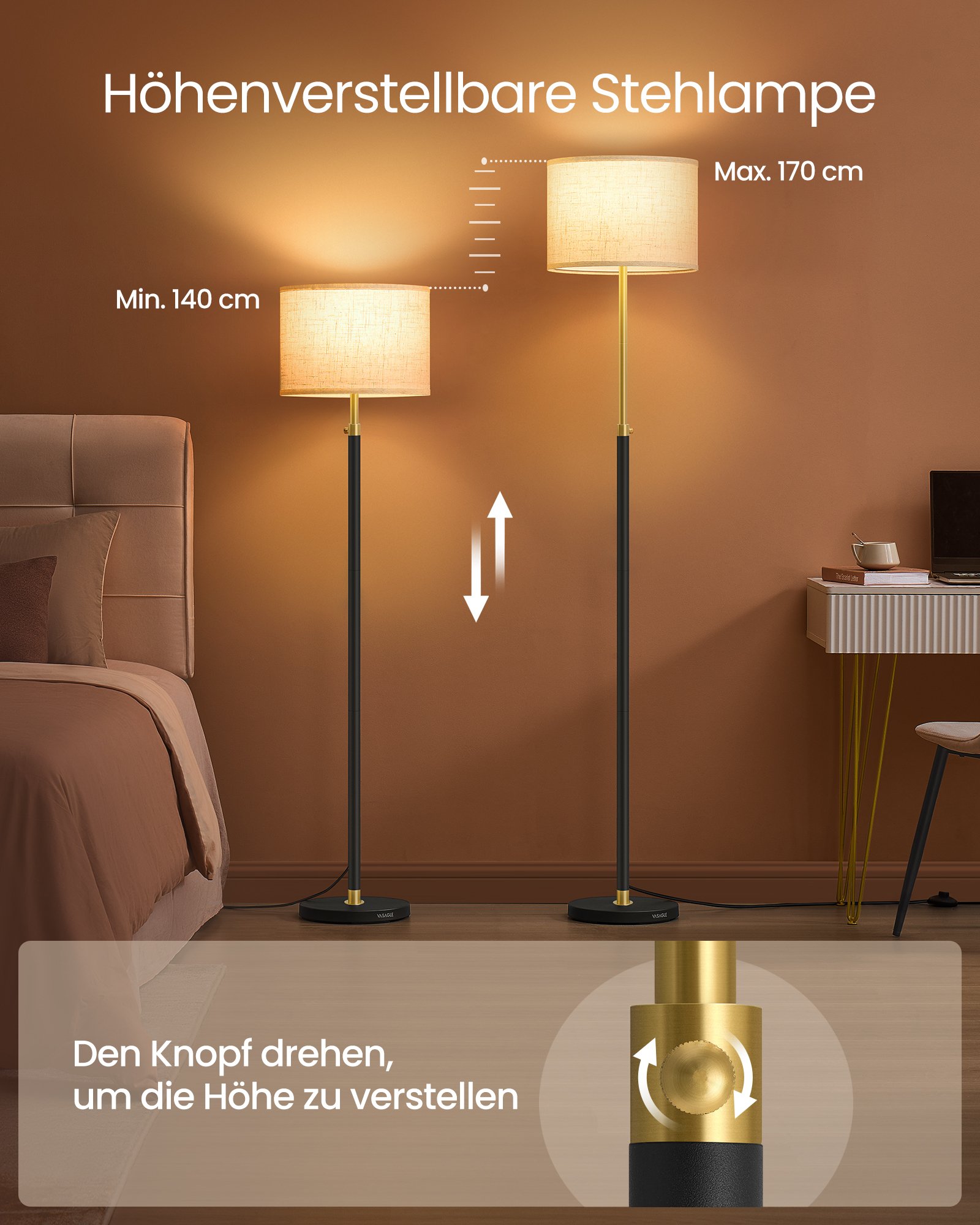 lattiavalaisin, säädettävä korkeus 140–170 cm, moderni tyyli, jalkakytkin - Image 2
