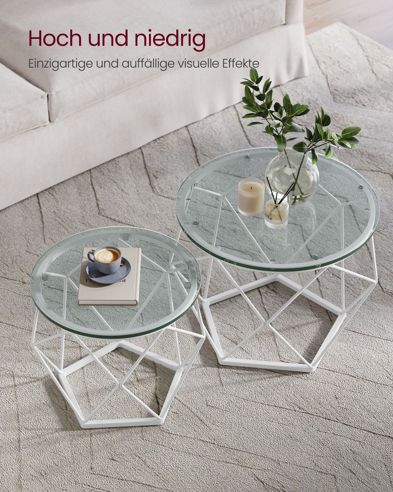 pyöreät sohvapöydät, 2 sivupöydän setti, moderni tyyli, irrotettava pöytälevy - Image 4