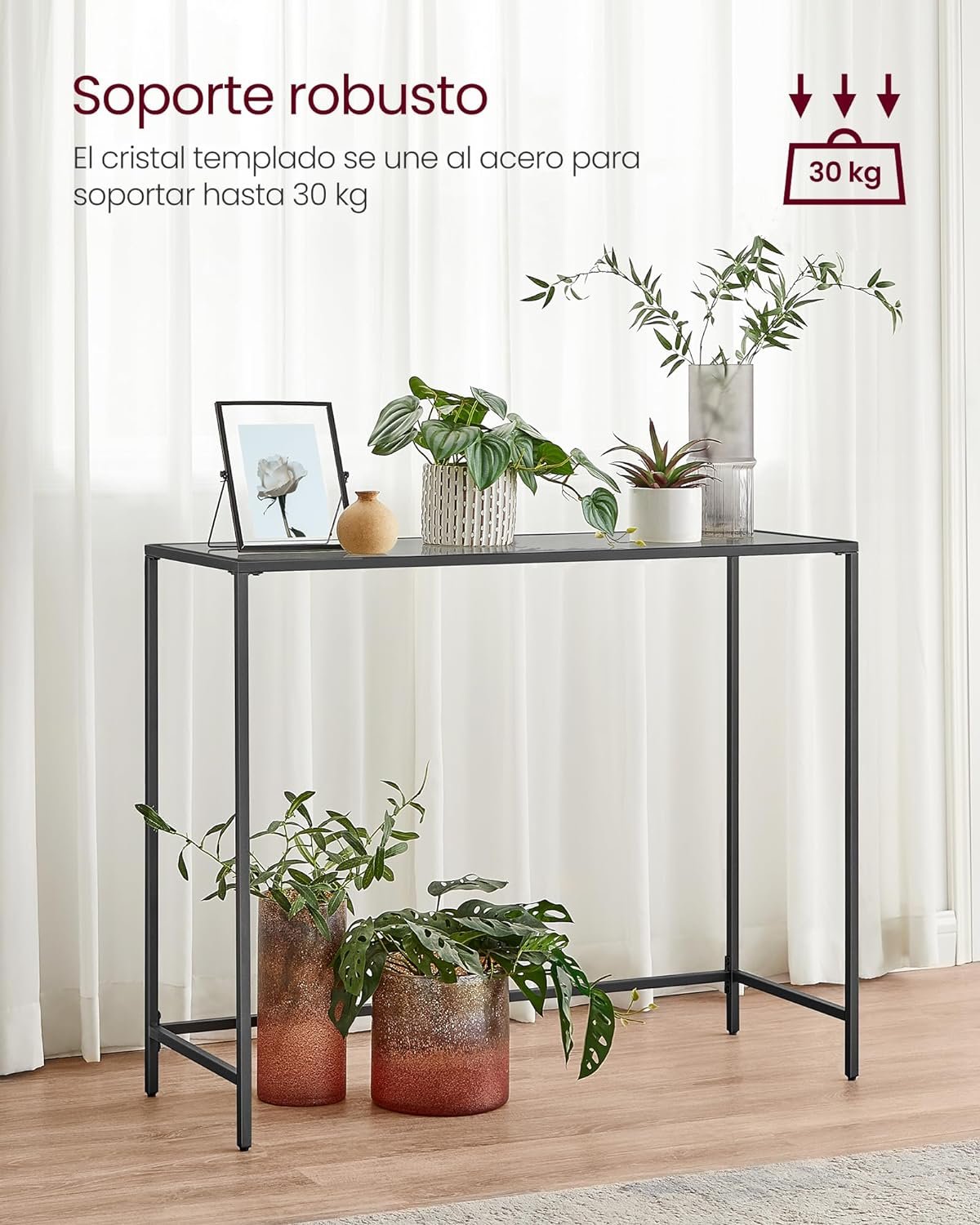 Konsolipöytä säädettävä lasi musta – olohuone - Image 4