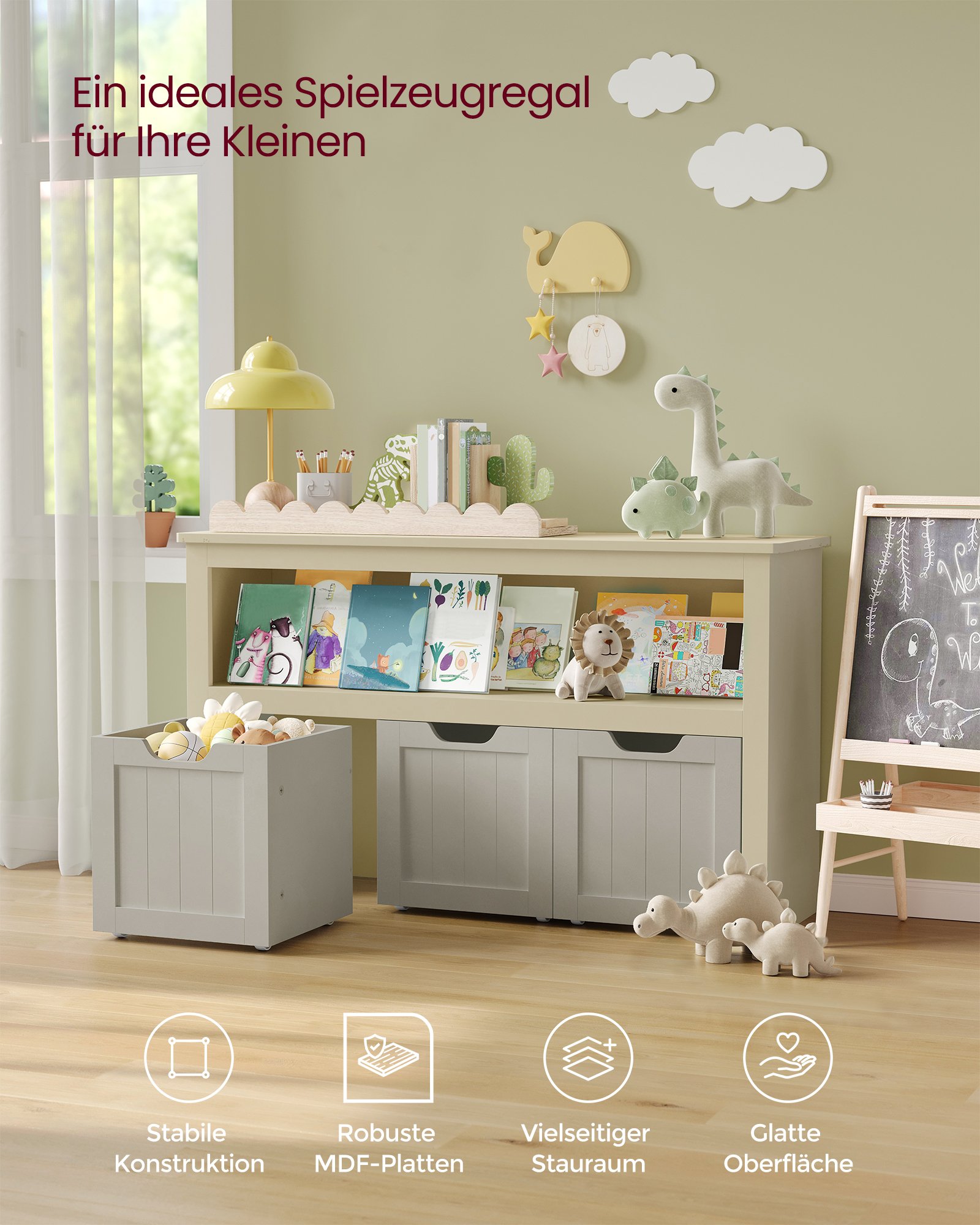Kirjahylly pyörillä beige – olohuone / lastenhuone 30 x 102 x 60 cm - Image 4