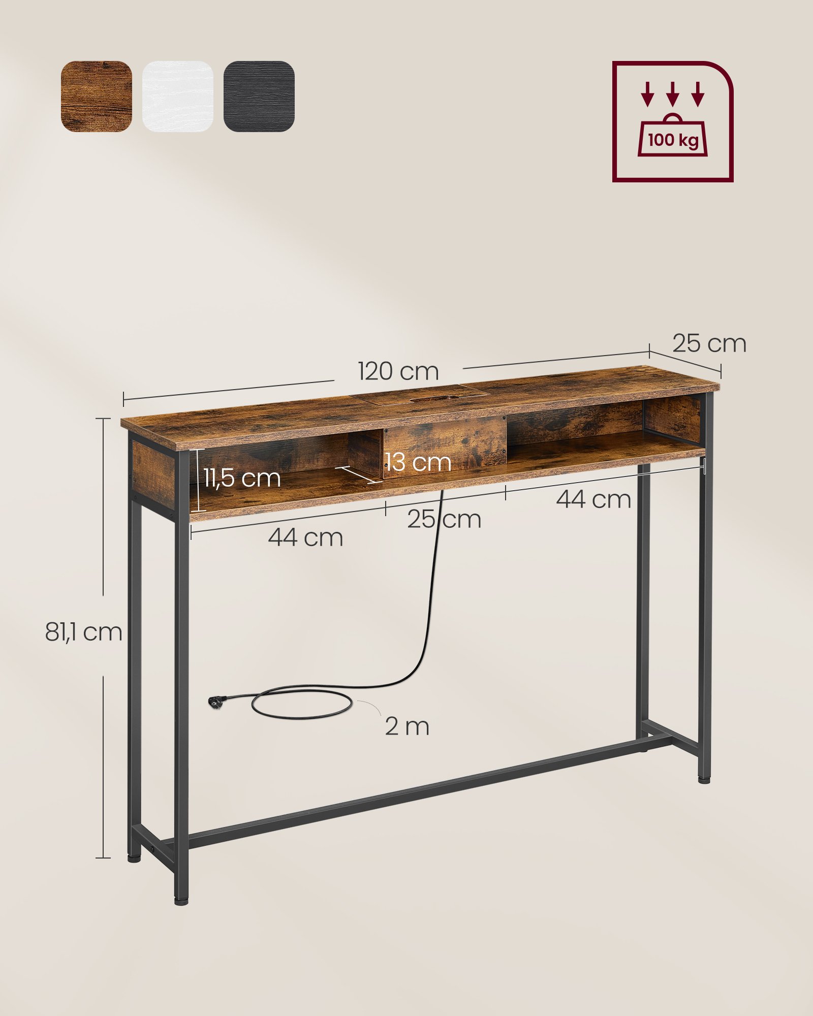 Sohvapöytä tilansäästävä musta – olohuone 25 x 120 x 81 cm - Image 6