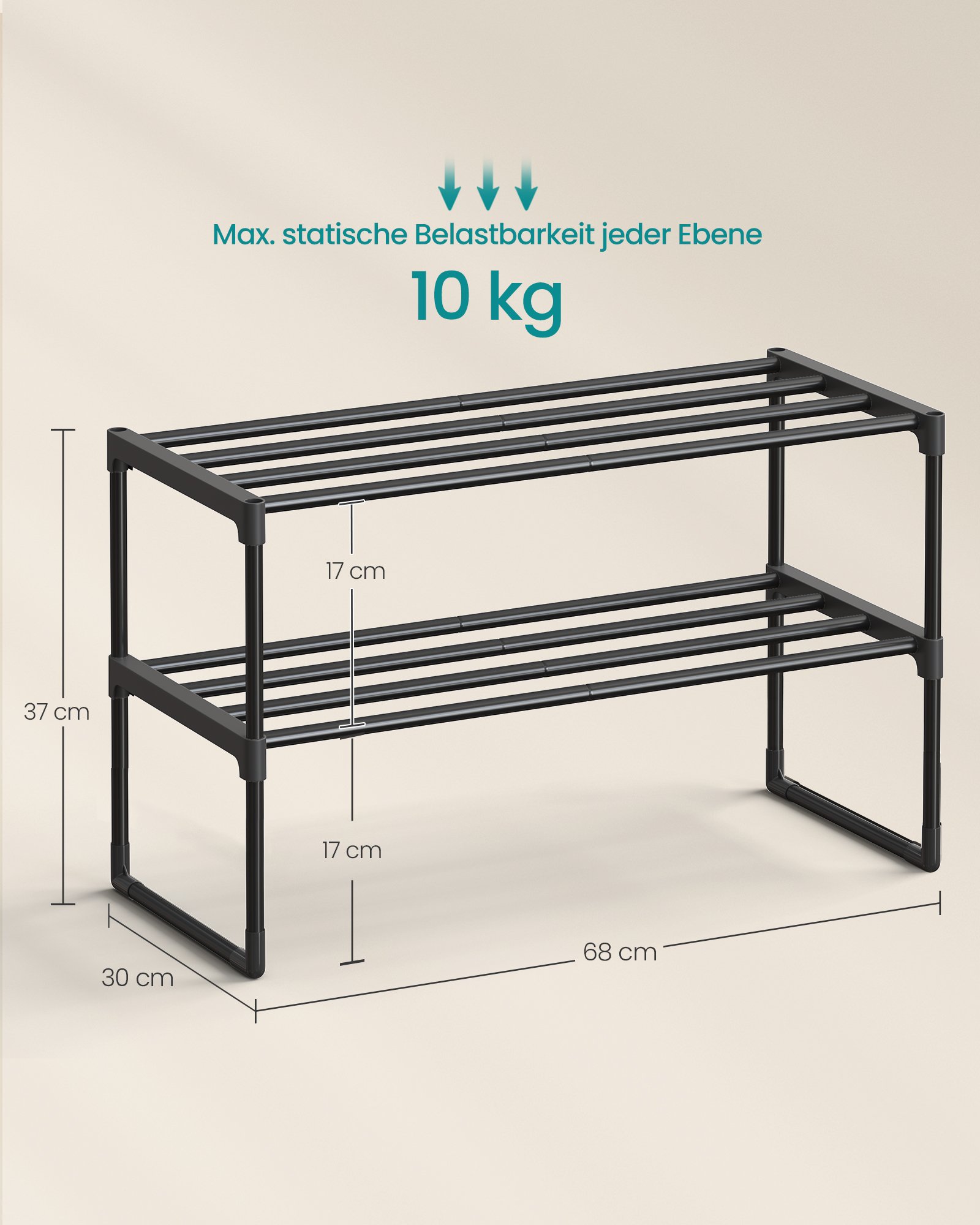 Kenkäteline 2-tasoinen pinottava musta 30 x 68 x 33,8 cm - Image 5