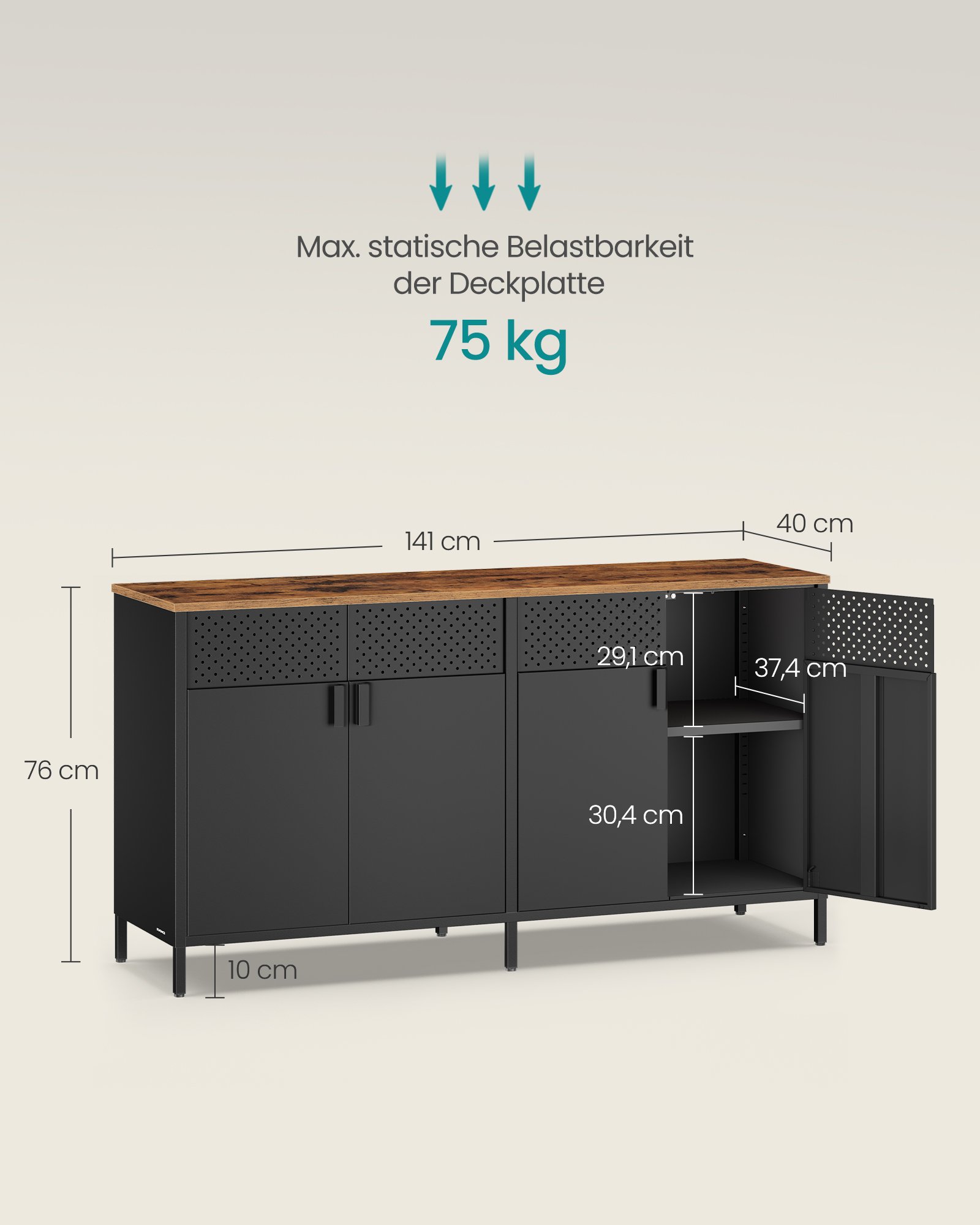 Säilytyskaappi säädettävä teräsrunko musta 40 x 141 x 76 cm - Image 3