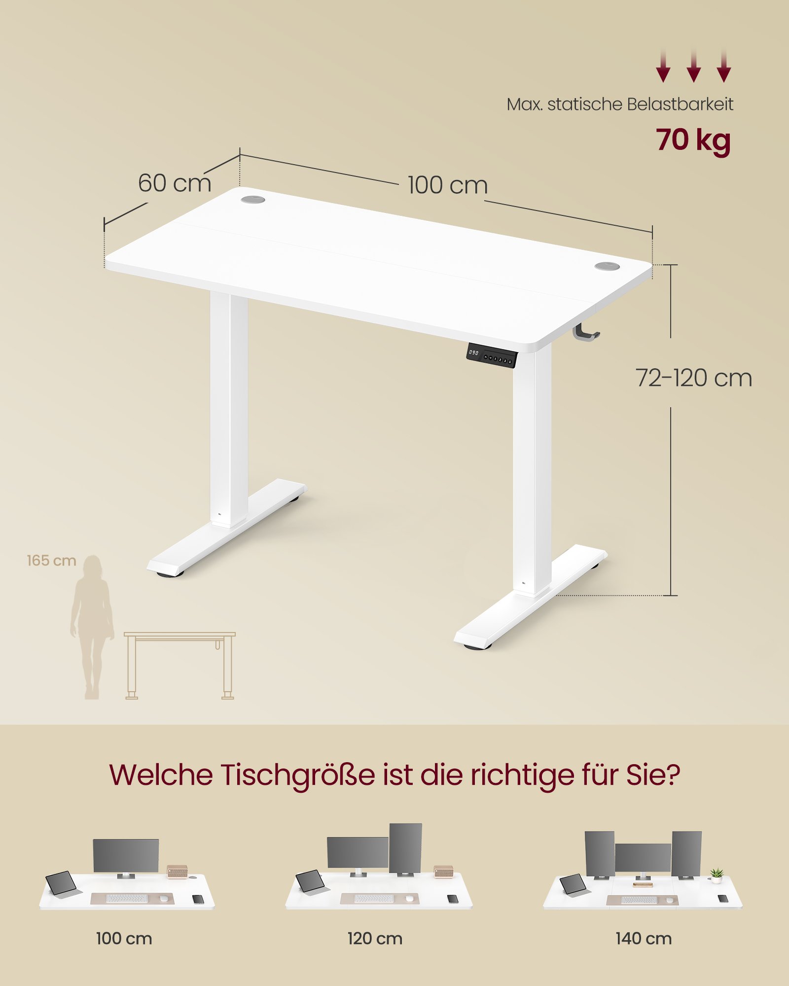 Yöpöytä säädettävä valkoinen – toimisto 100 x 60 cm - Image 6