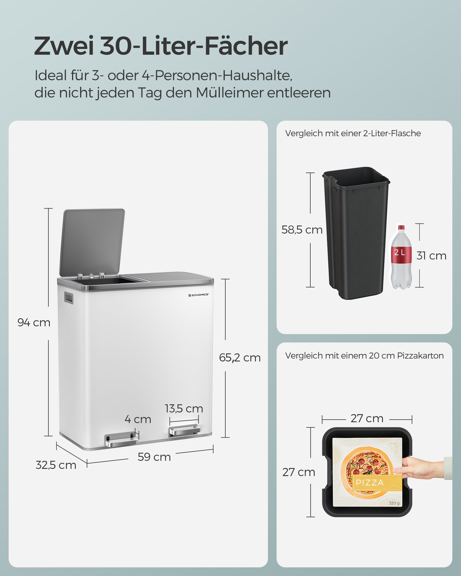 Tuplaroskakori, 2 x 30 litran kaksoislokeroinen keittiöroskakori 15 - Image 5