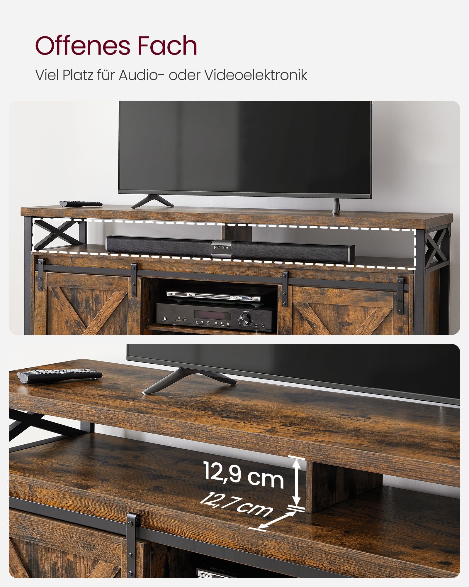 TV-taso säädettävä rustikki musta metalli - Image 4