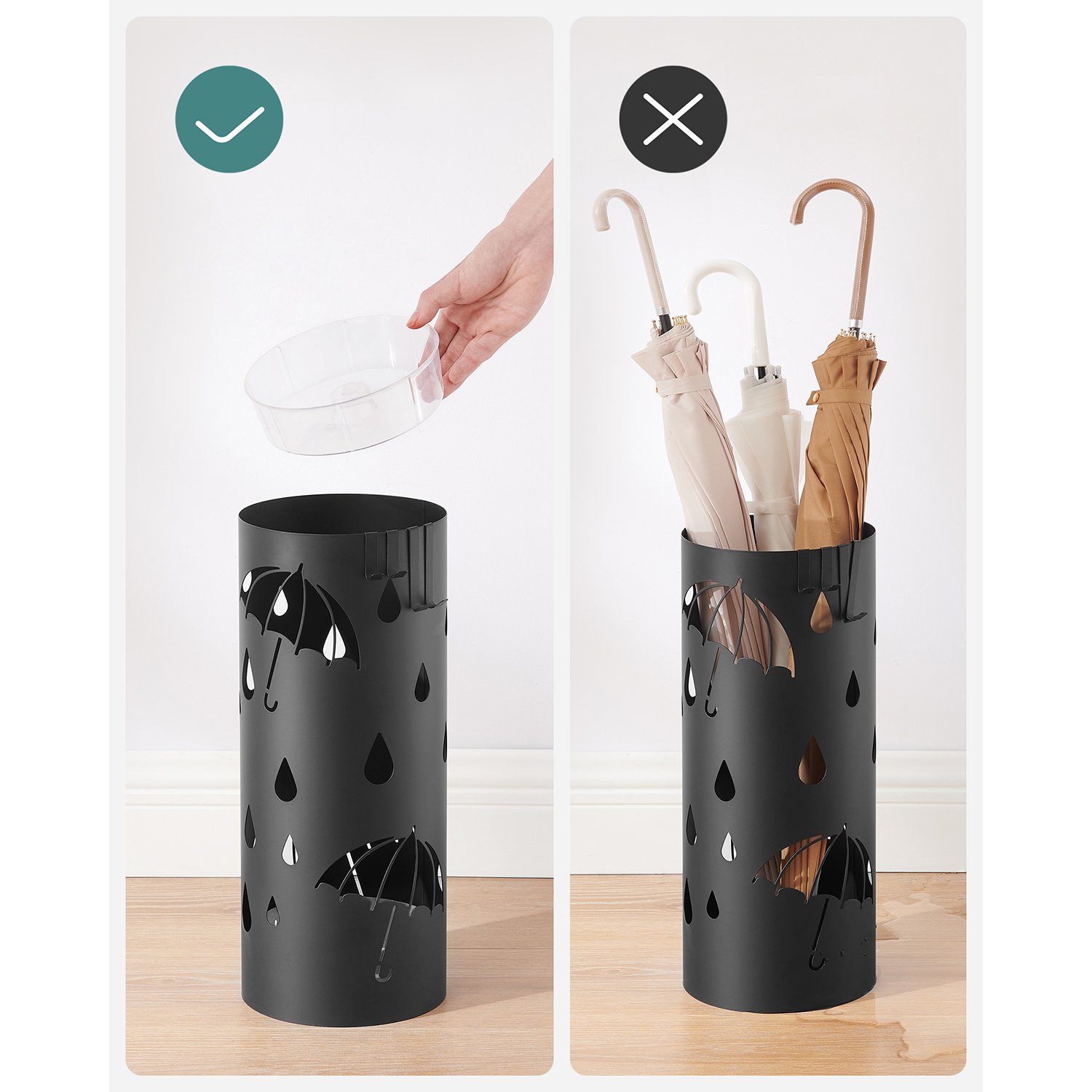 Sateenvarjoteline, vesialustalla ja 4 koukulla, 6,7 x 6,7 x 16,1 tuumaa - Image 4