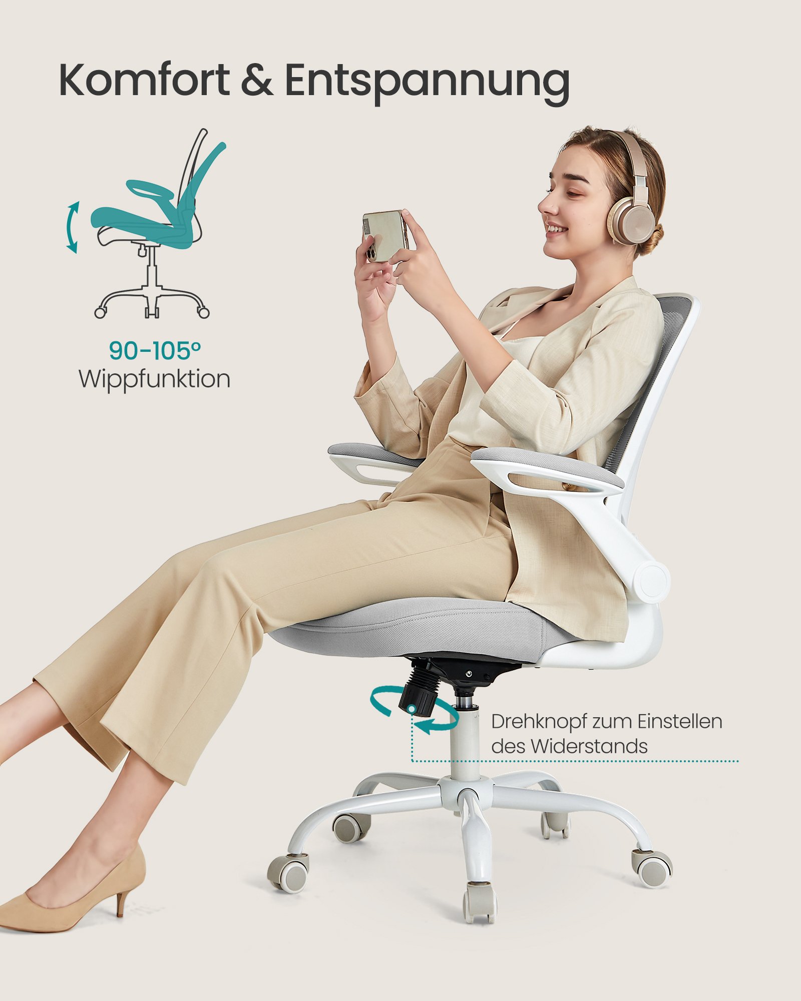 Pyörivä työtuoli, ergonominen verkkokankainen tietokonetuoli, lannetuki - Image 4
