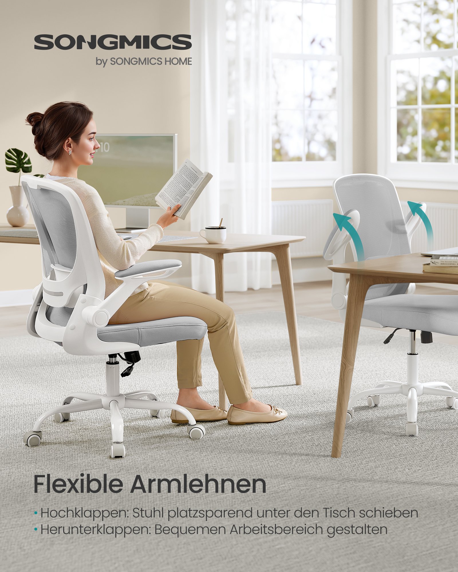 Pyörivä työtuoli, ergonominen verkkokankainen tietokonetuoli, lannetuki - Image 5