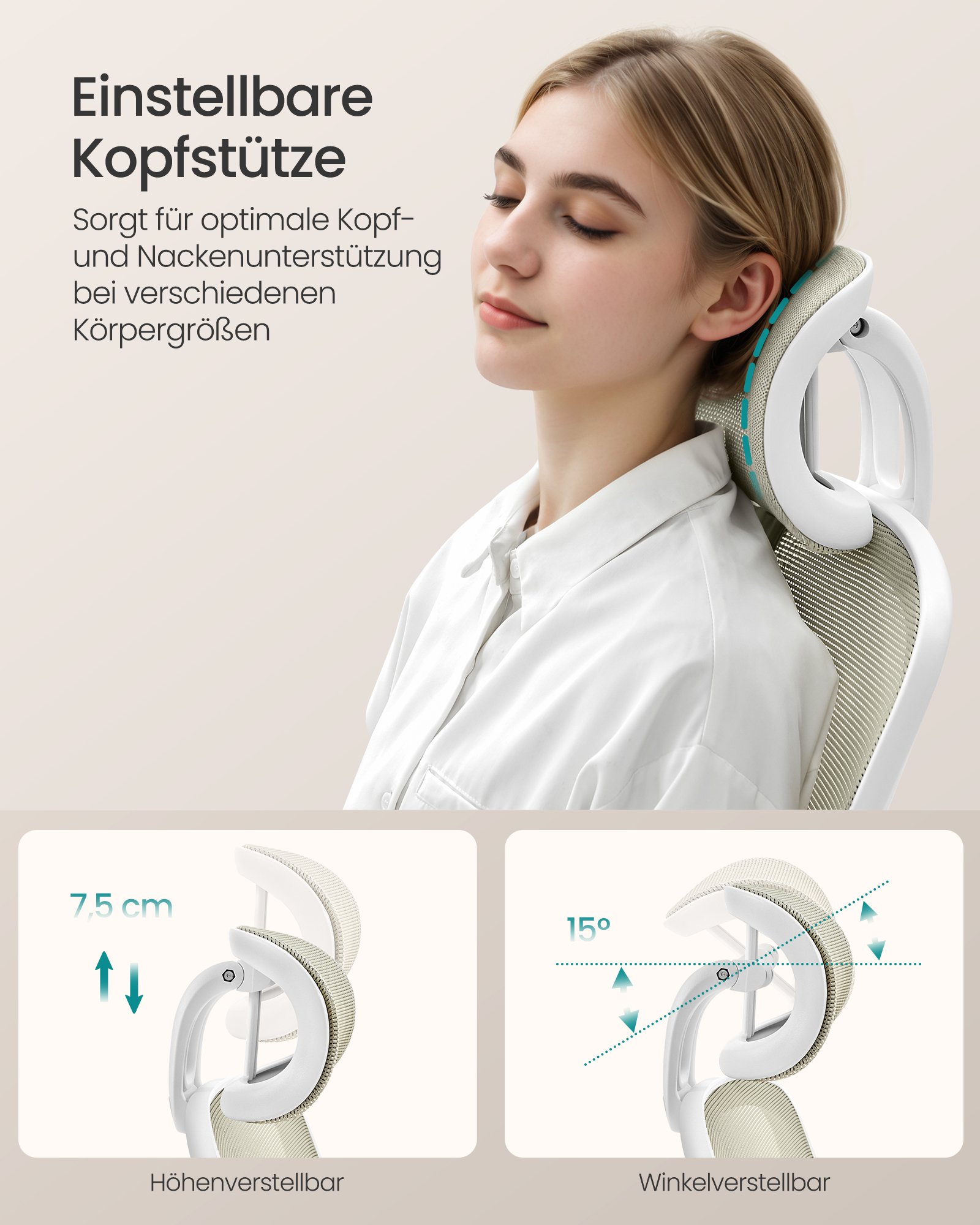 Toimistotuoli taitettava verkko beige – makuuhuone / toimisto - Image 4
