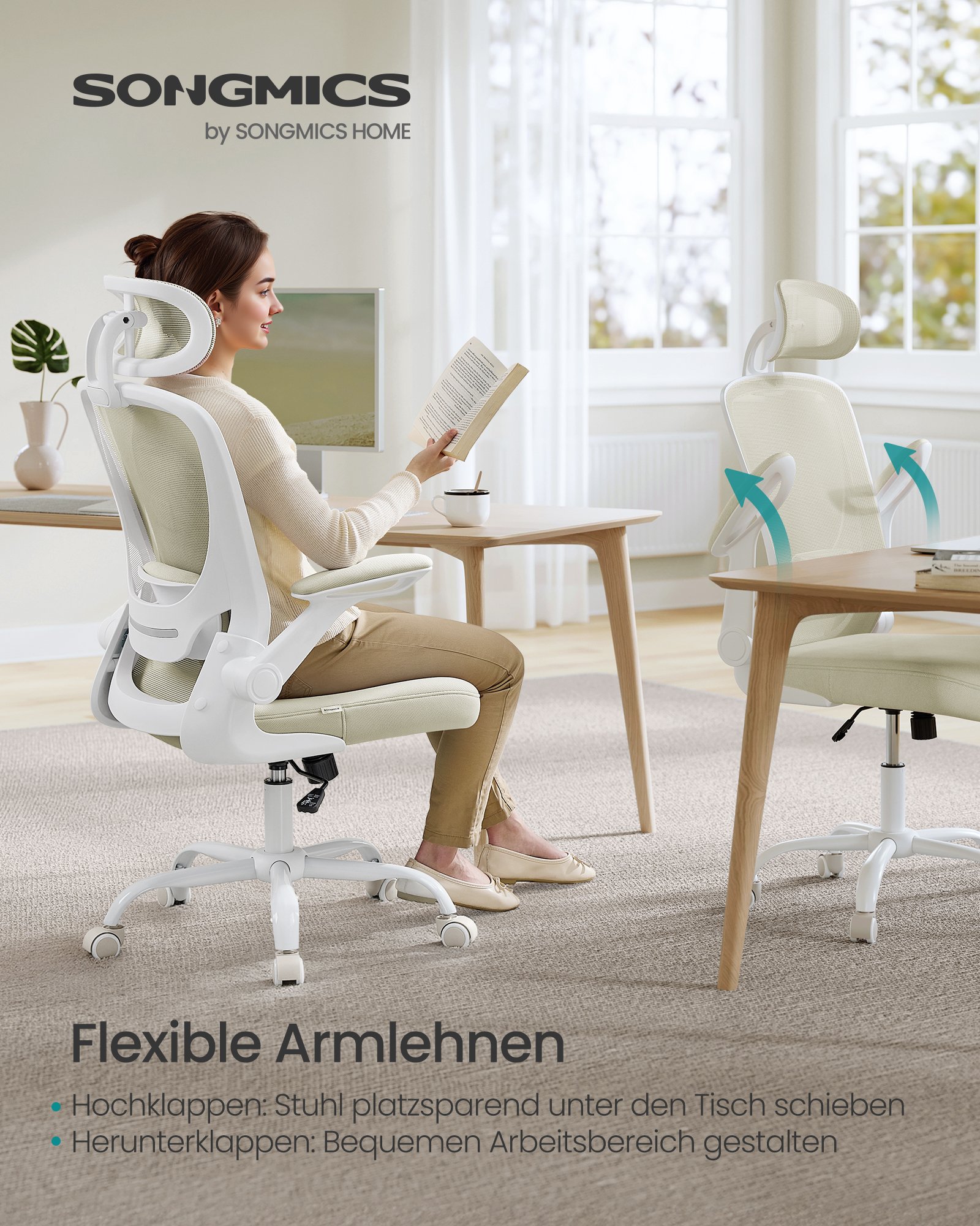 Toimistotuoli taitettava verkko beige – makuuhuone / toimisto - Image 5
