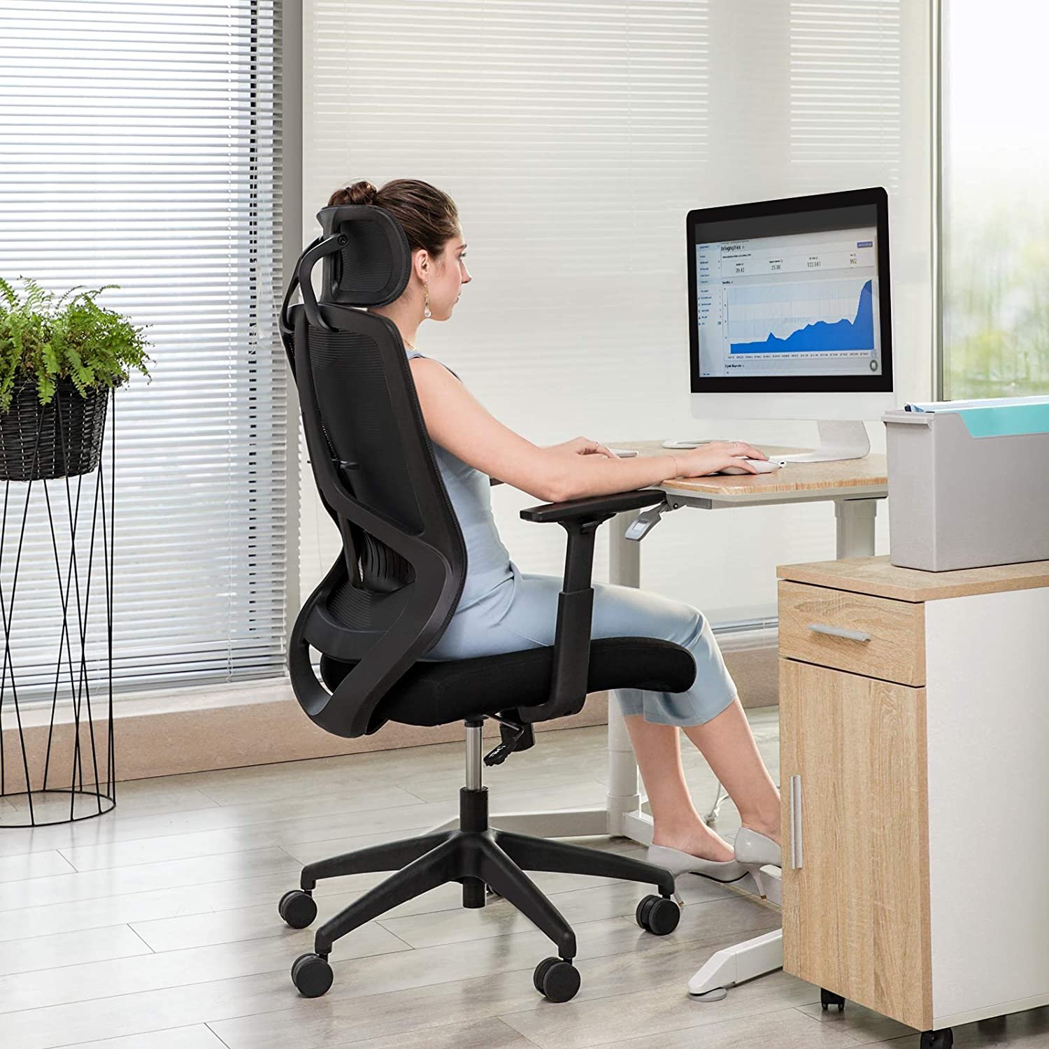 ergonominen toimisto- ja työtuoli lannetuella, kääntyvä tietokonetuoli - Image 2
