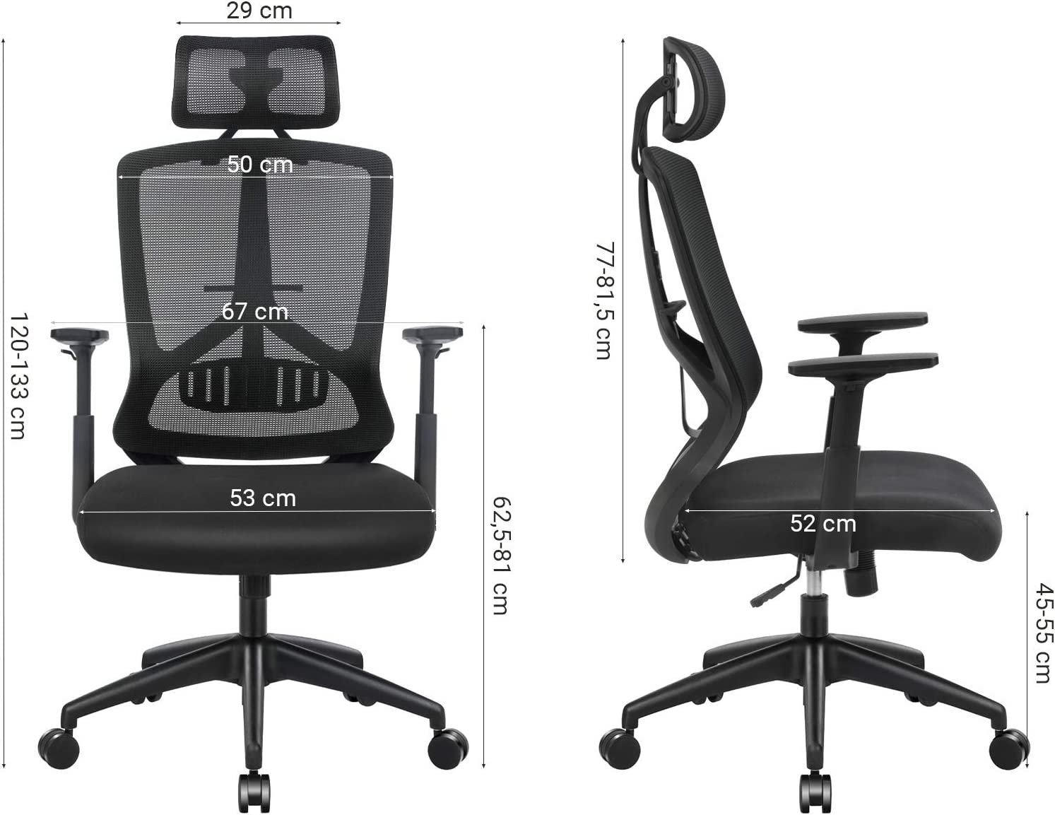 ergonominen toimisto- ja työtuoli lannetuella, kääntyvä tietokonetuoli - Image 3