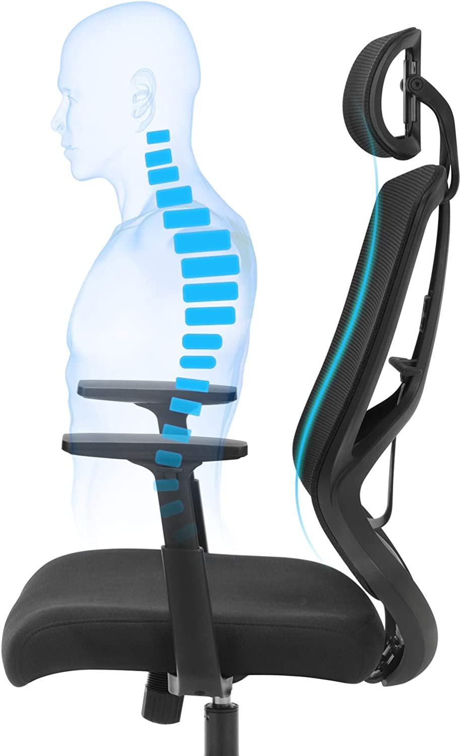 ergonominen toimisto- ja työtuoli lannetuella, kääntyvä tietokonetuoli - Image 5