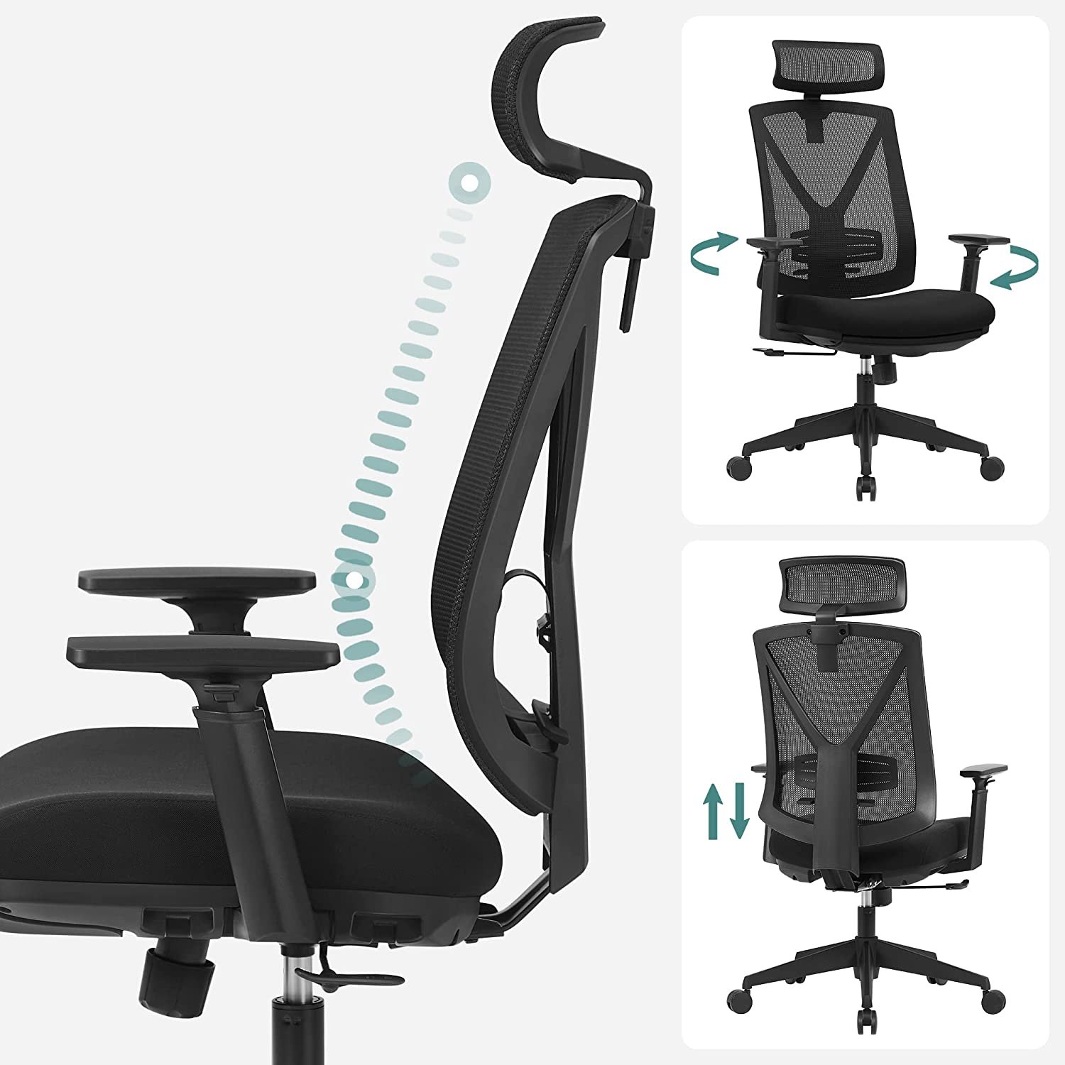ergonominen työtuoli jalkatuella, työtuoli ristiselän tuella, säädettävä - Image 3