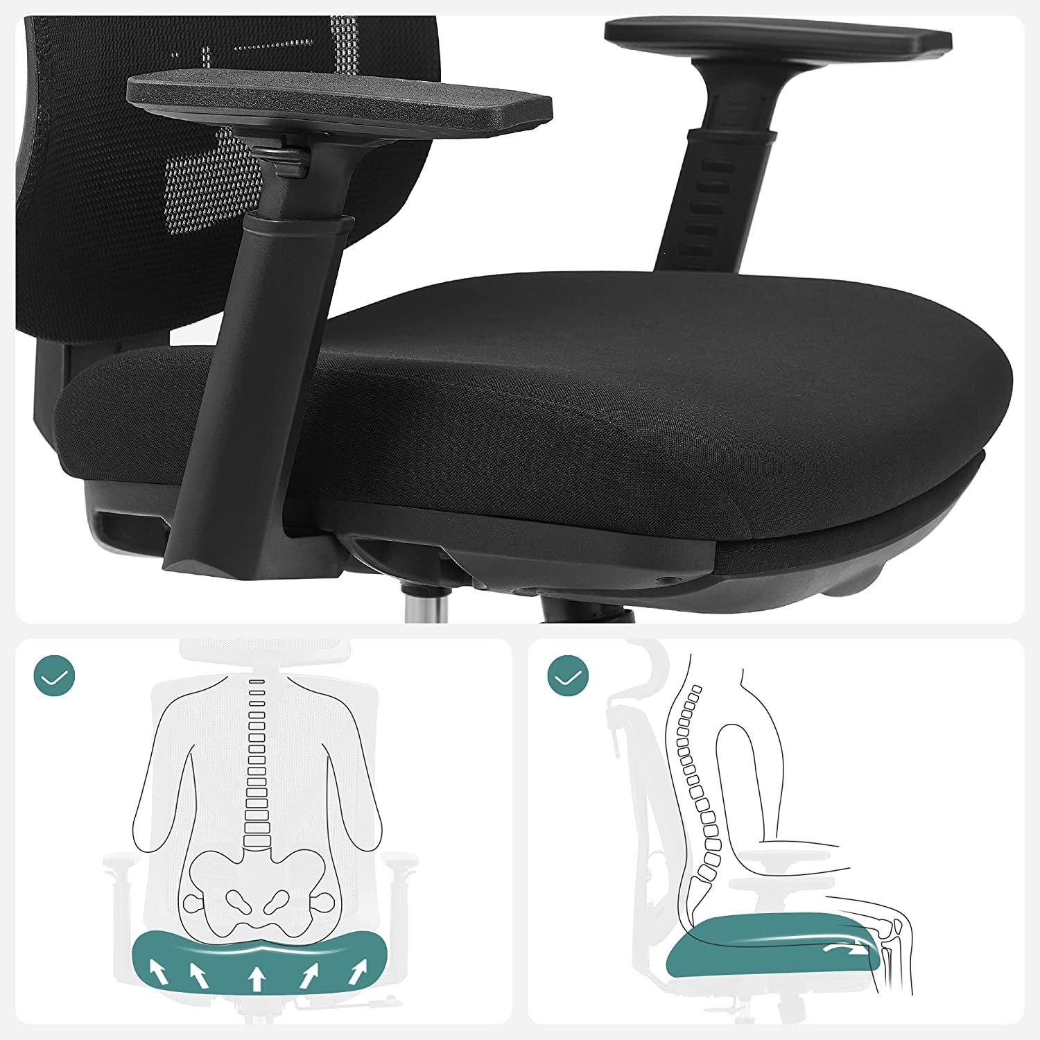 ergonominen työtuoli jalkatuella, työtuoli ristiselän tuella, säädettävä - Image 5