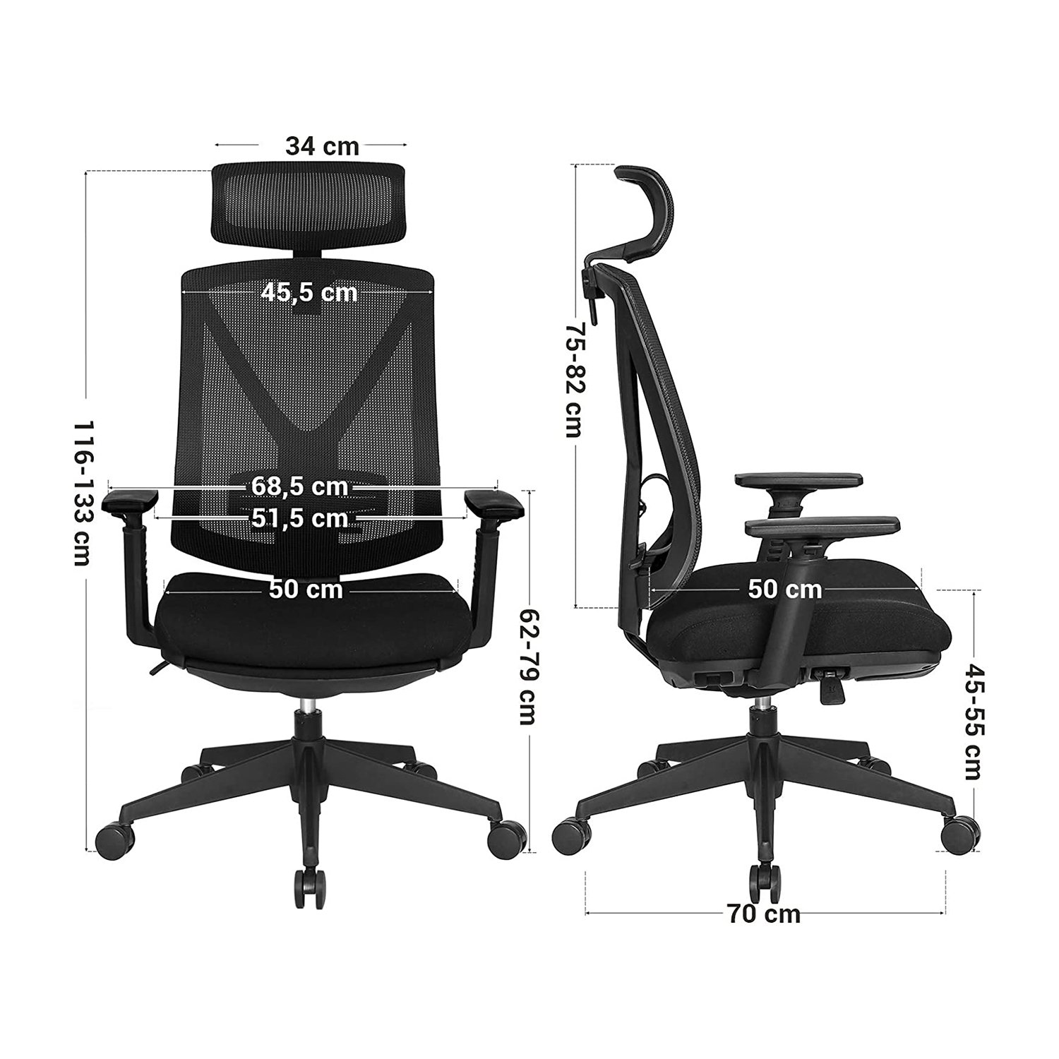 ergonominen työtuoli jalkatuella, työtuoli ristiselän tuella, säädettävä - Image 7