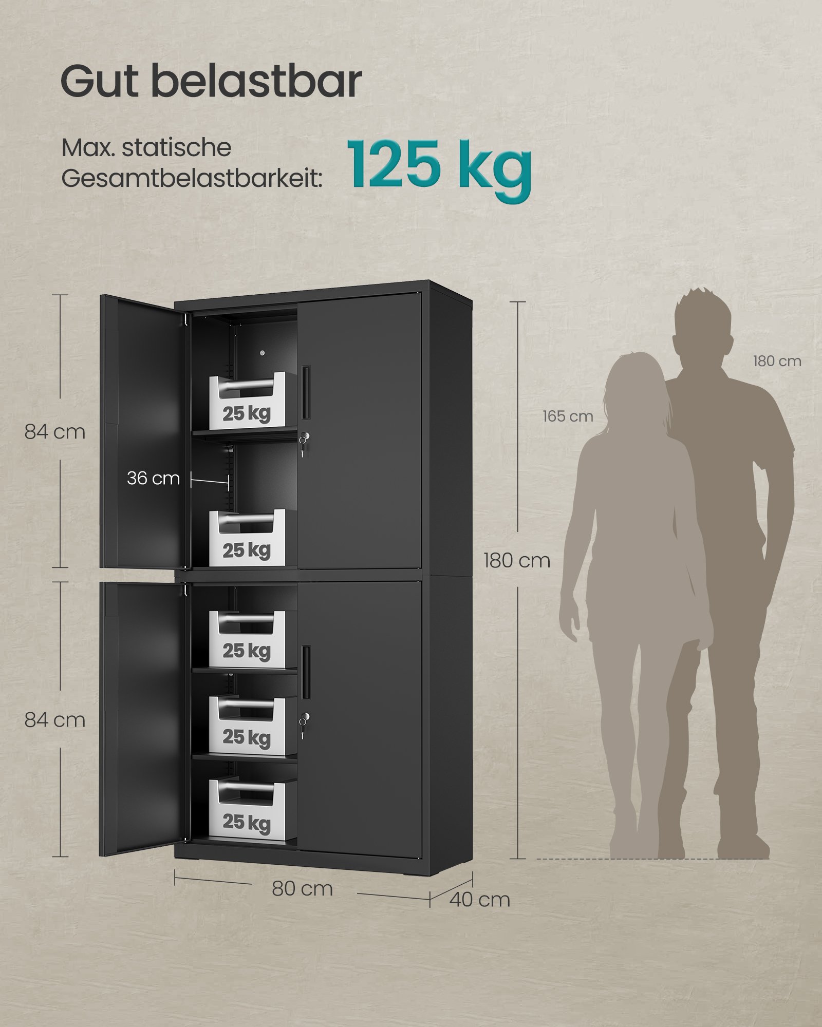 Säilytyskaappi säädettävä musta – toimisto 40 x 80 x 180 cm - Image 5