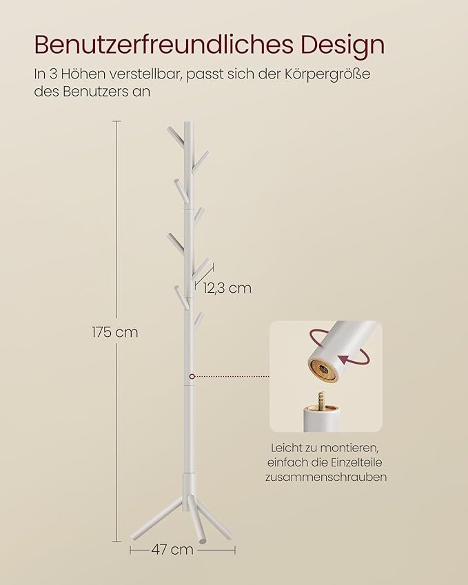 Naulakko 8 koukkua säädettävä puu beige – makuuhuone / olohuone