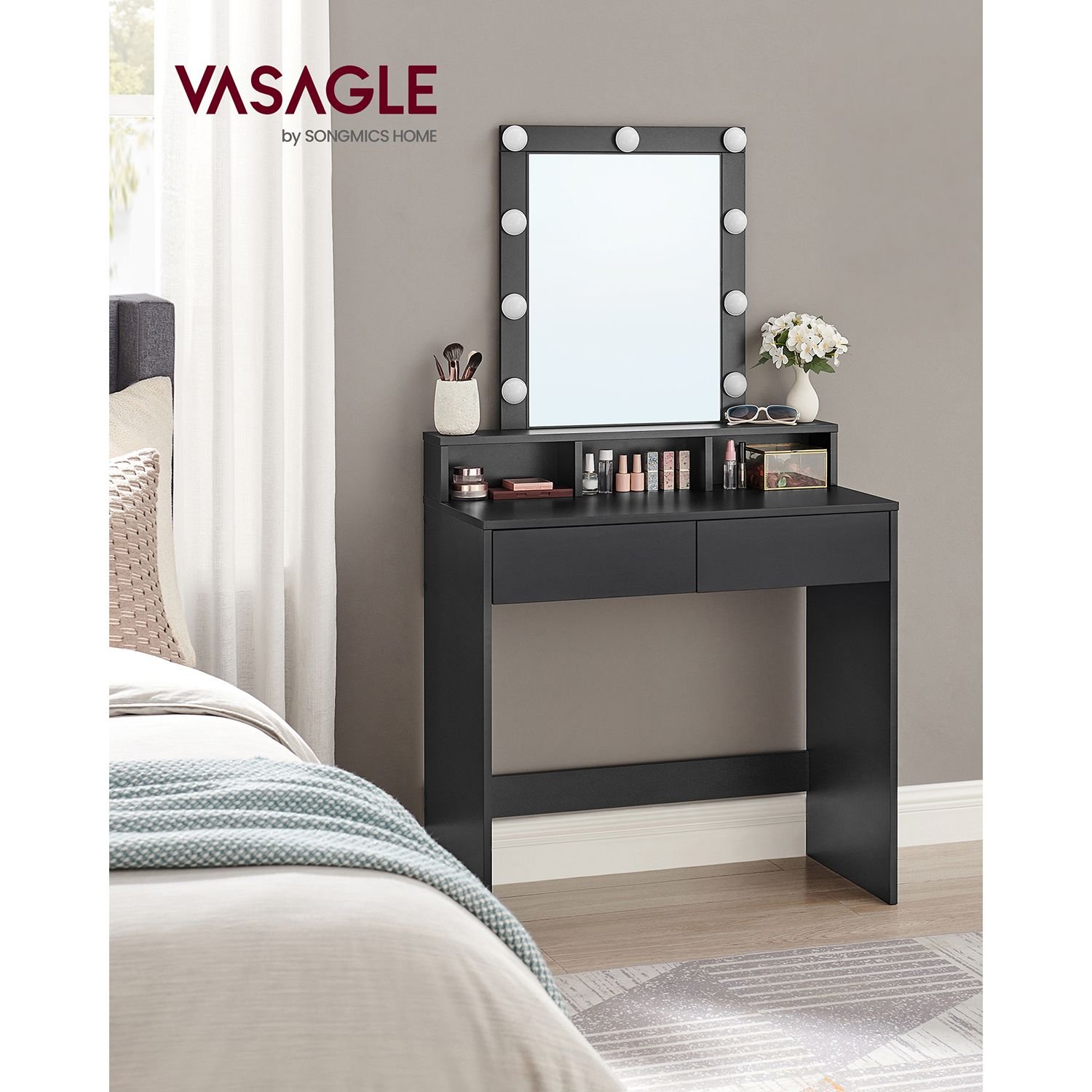 Meikkipöytä, LED-valot säädettävällä kirkkaudella, meikkipöytä peilillä, 2 - Image 2