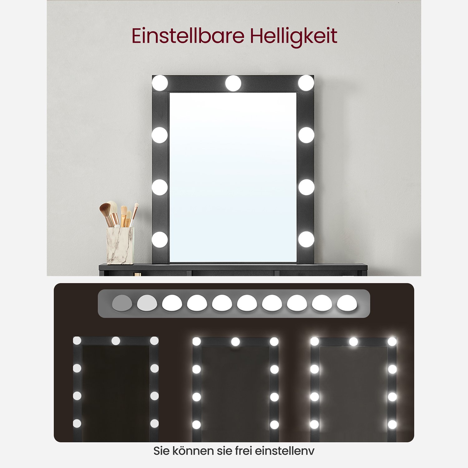 Meikkipöytä, LED-valot säädettävällä kirkkaudella, meikkipöytä peilillä, 2 - Image 3