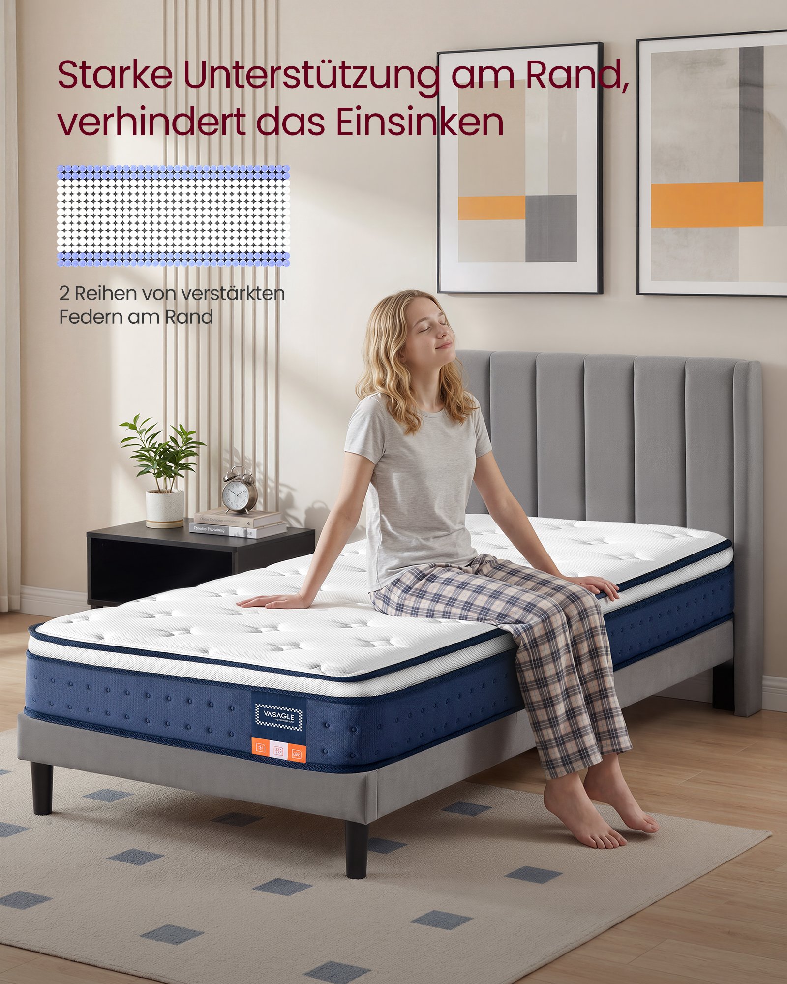 90 x 200 x 20 cm keskijäykkä geelimuistivaahtomuovipussijoustinpatja, H3 - Image 6
