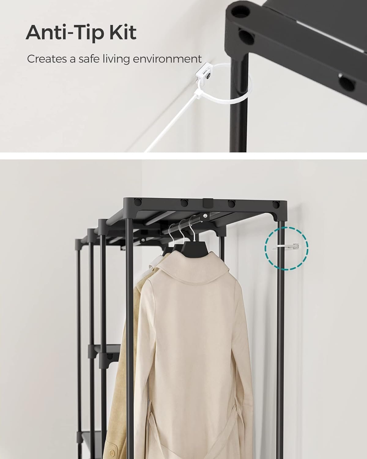 Vaaterekkii vapaasti seisova kangas musta – makuuhuone 43 x 182 x 182 cm - Image 3