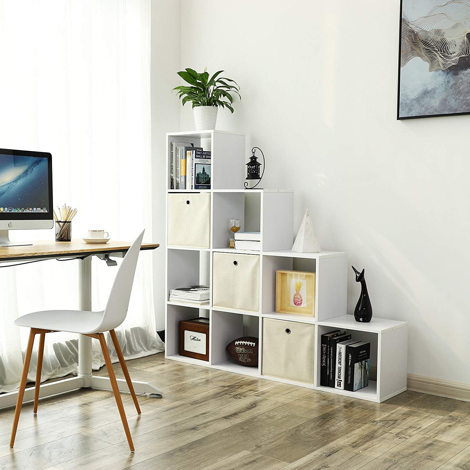 Kirjahylly vapaasti seisova valkoinen 129,5 x 29 x 129,5 cm - Image 3