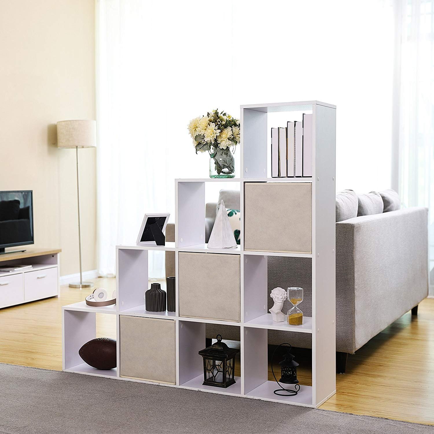 Kirjahylly vapaasti seisova valkoinen 129,5 x 29 x 129,5 cm - Image 4