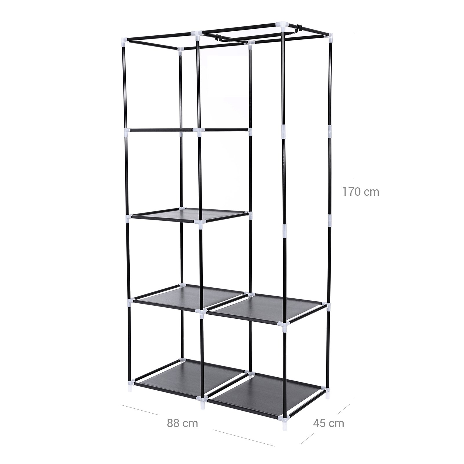 Vaatekaappi 6 hyllyä musta – makuuhuone 88 x 45 x 168 cm - Image 6