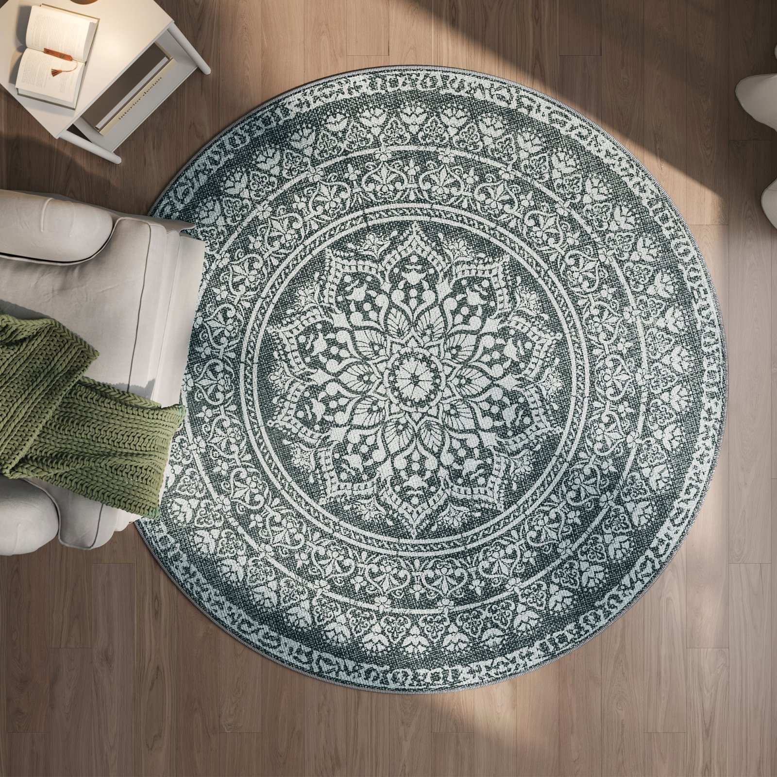 HOME Pyöreä matto, 160 cm, olohuoneen matto, liukumaton matto, pörröinen - Image 3