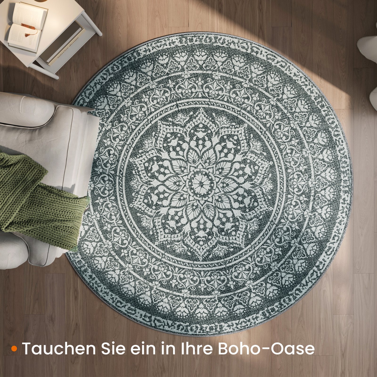 HOME Pyöreä matto, 160 cm, olohuoneen matto, liukumaton matto, pörröinen - Image 6