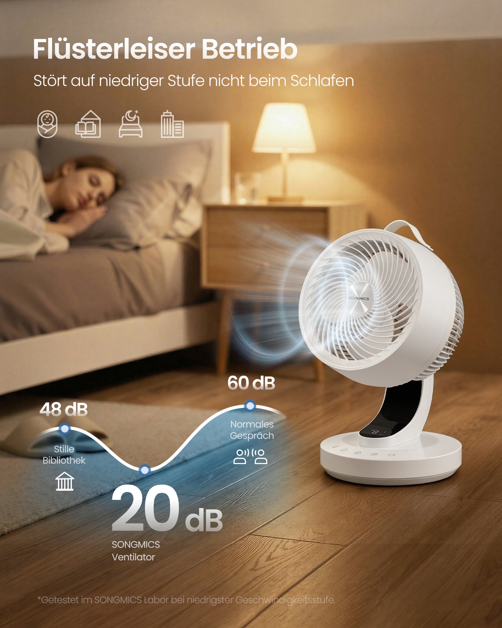 Hiljainen pöytätuuletin 20dB kaukosäätimellä, tehokas ilmankiertäjä, 70° - Image 3