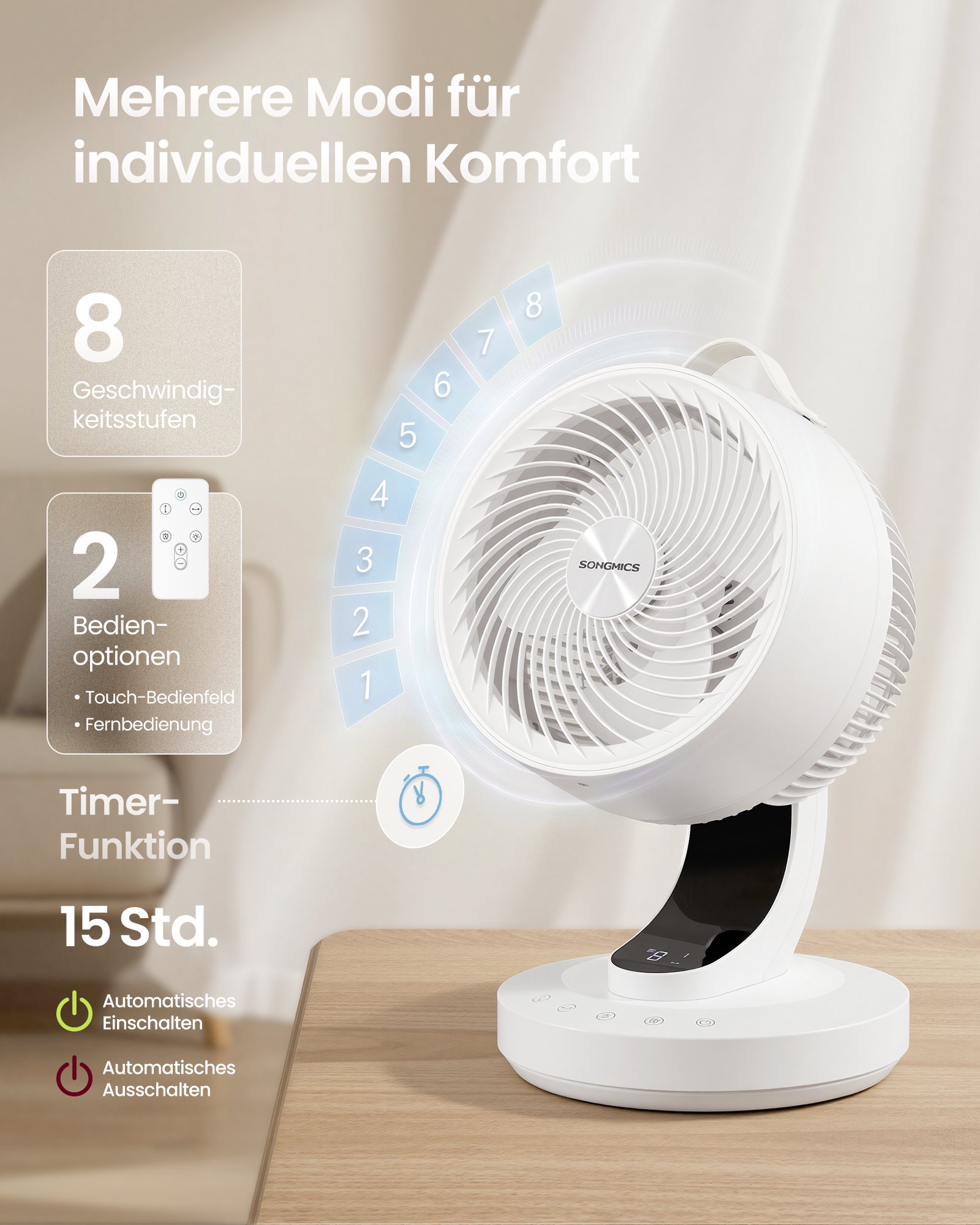 Hiljainen pöytätuuletin 20dB kaukosäätimellä, tehokas ilmankiertäjä, 70° - Image 4