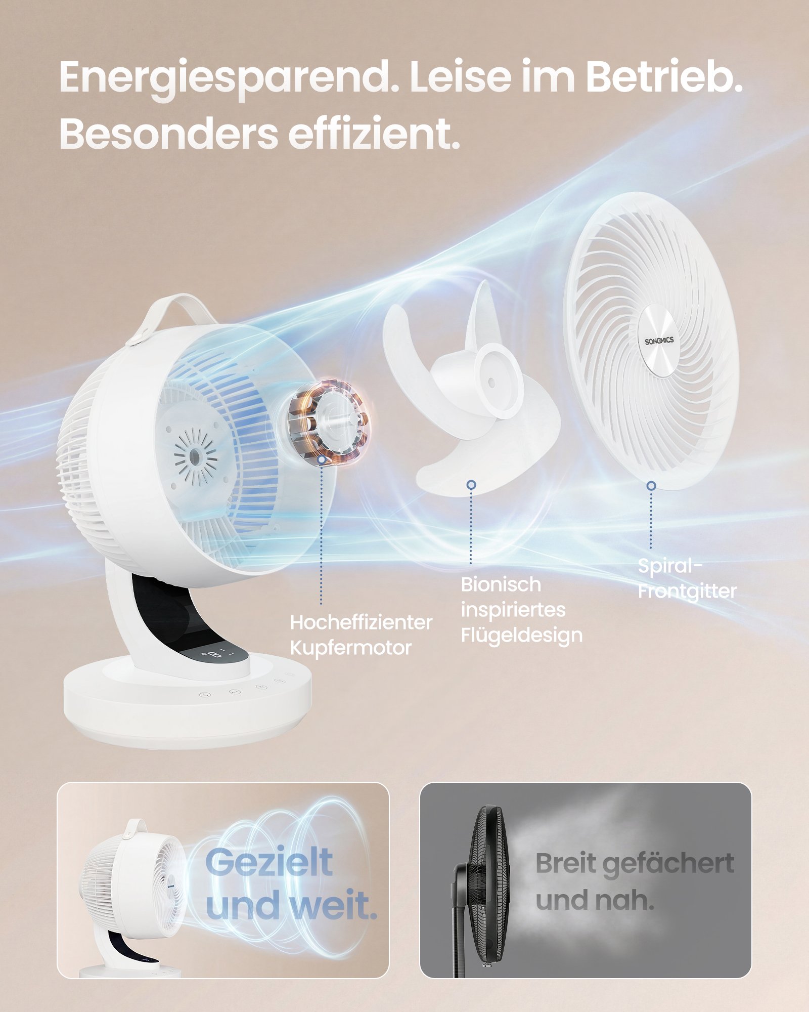 Hiljainen pöytätuuletin 20dB kaukosäätimellä, tehokas ilmankiertäjä, 70° - Image 5