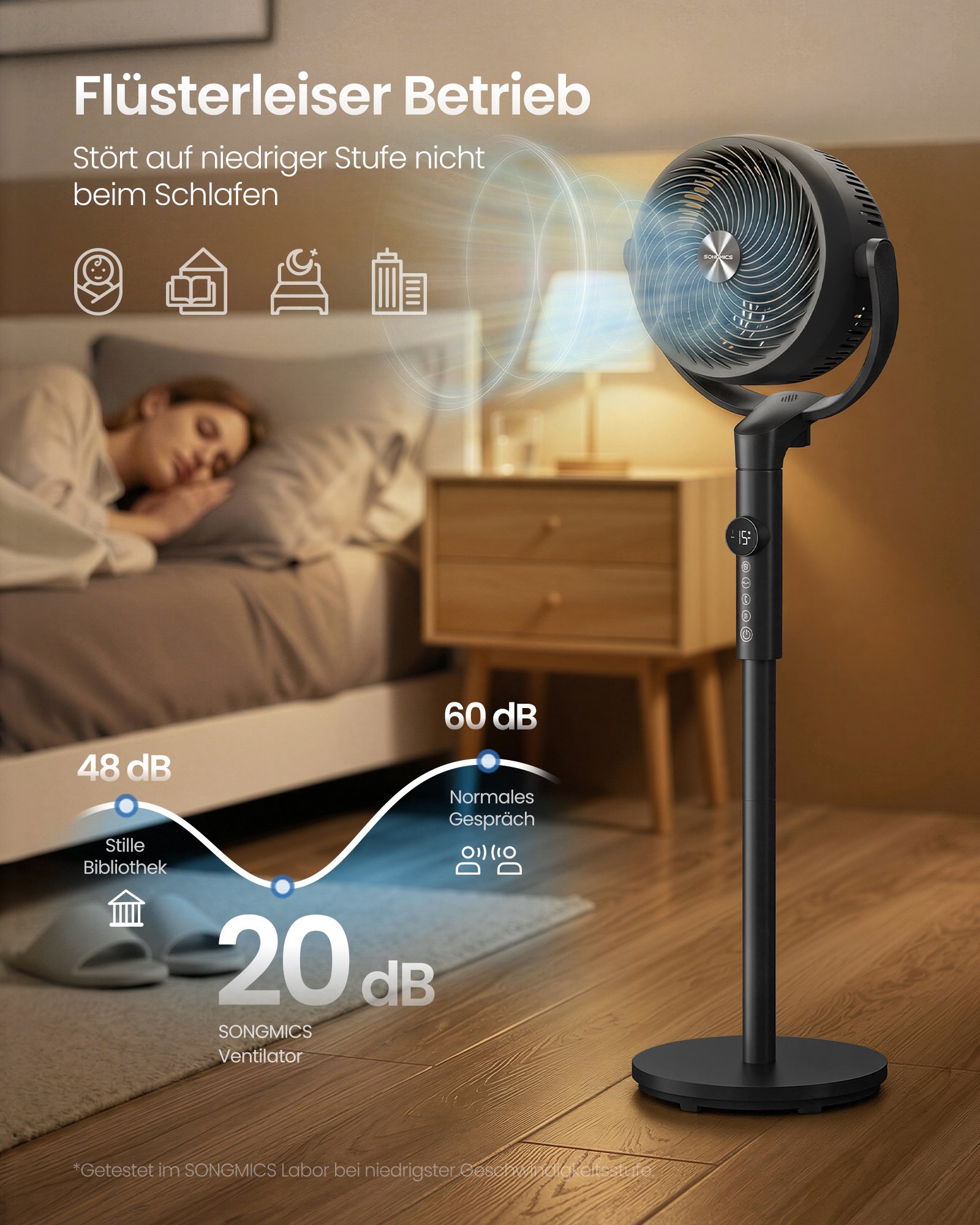 jalustatuuletin, hiljainen tuuletin 20 dB kaukosäätimellä, ilmankiertäjä 120° - Image 3