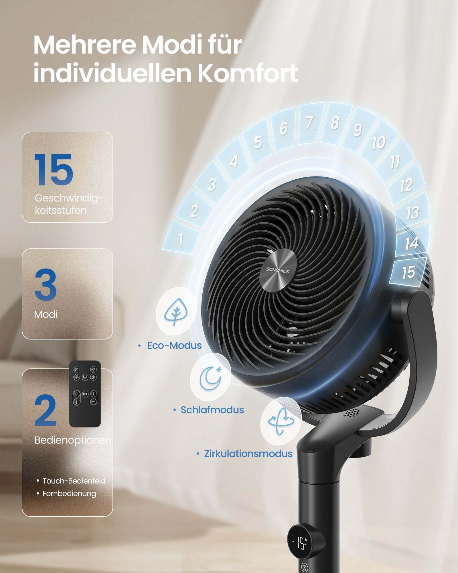 jalustatuuletin, hiljainen tuuletin 20 dB kaukosäätimellä, ilmankiertäjä 120° - Image 4